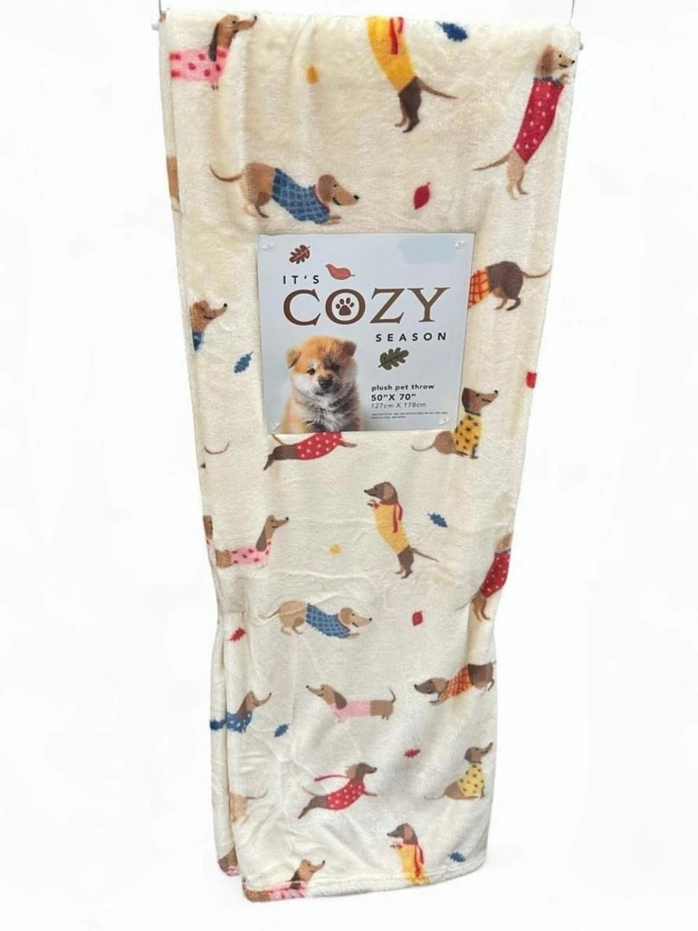 Cozy Season Dachshund Doxie Dog Fall Plush Throw Blanket
